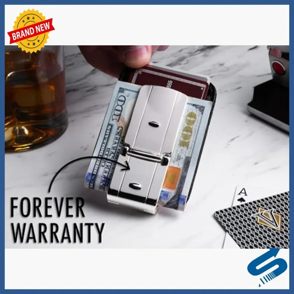 Silver Money Clip with Leather Wallet RFID Blocking Slim Design